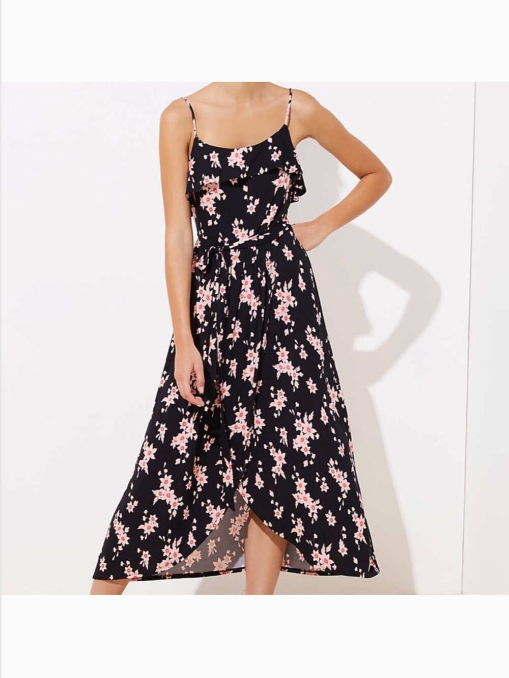 LOFT Beach Dress Size Medium Black Floral